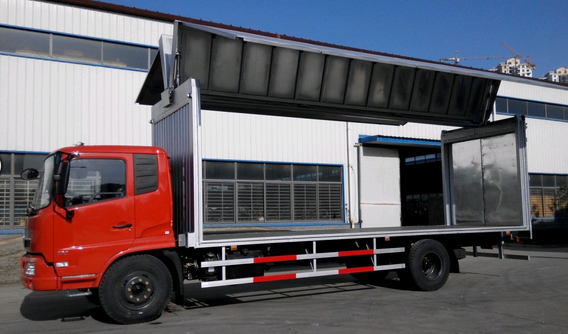 東風(fēng)天錦7.65米側(cè)翼開(kāi)啟廂式車 高效物流的10噸國(guó)四展翼解決方案